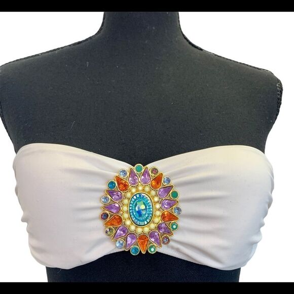 VICTORIA'S Secret white gem jewelled bandeau bikini top Sz S🇨🇦 - Picture 3 of 10